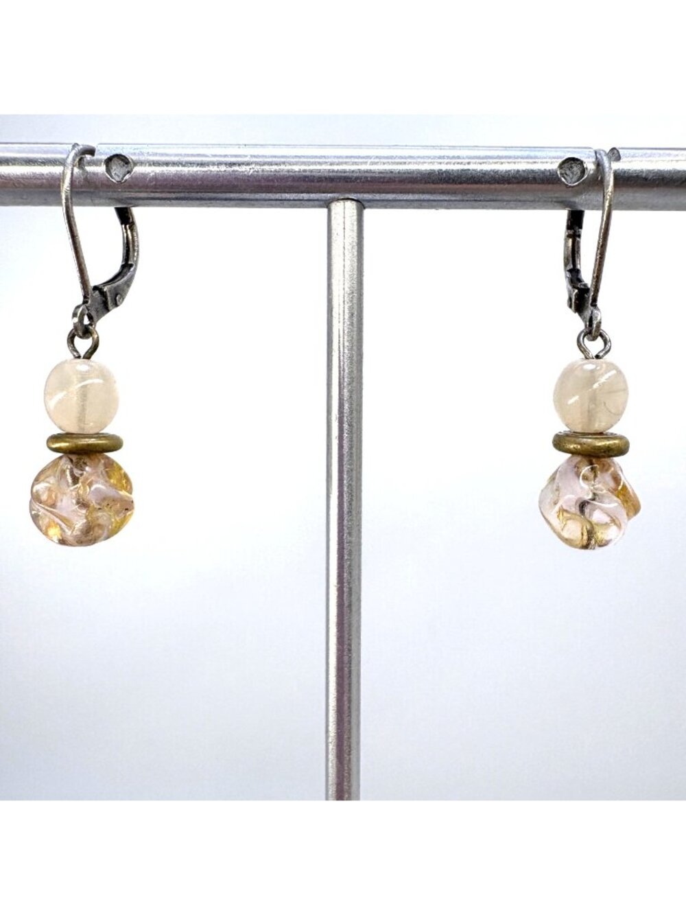 Artisan Glass Beaded Design Dangle Earrings 925 Sterling Silver 1.25" Length